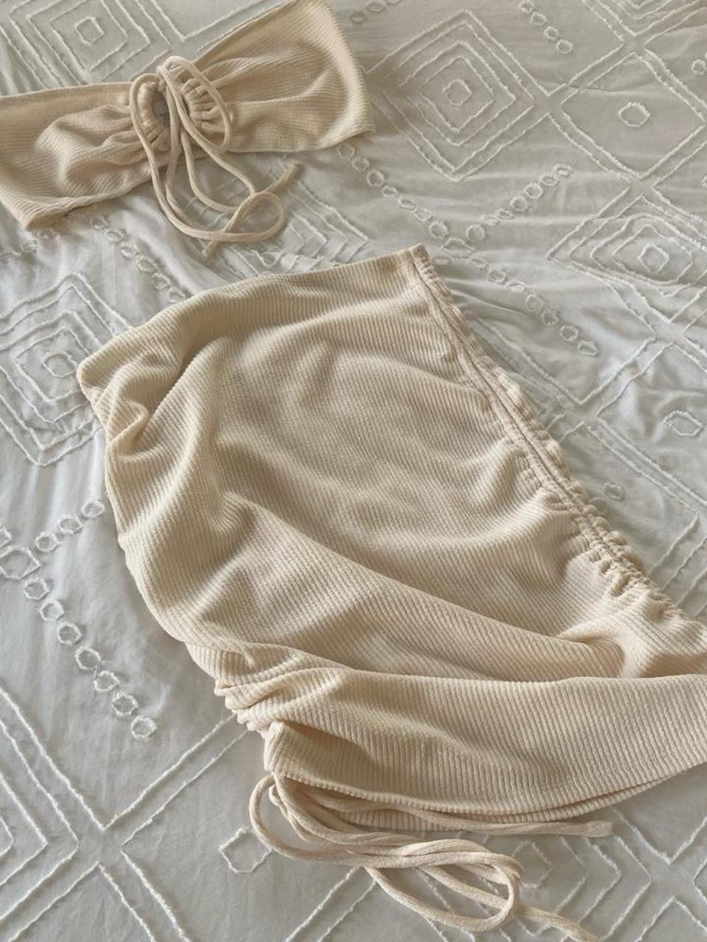 Ribbed Two-Piece Beige  Set